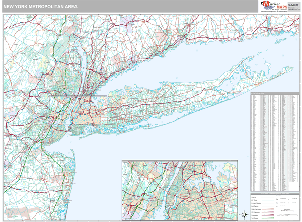 New York Metropolitan Area Metro Area Wall Map Premium Style